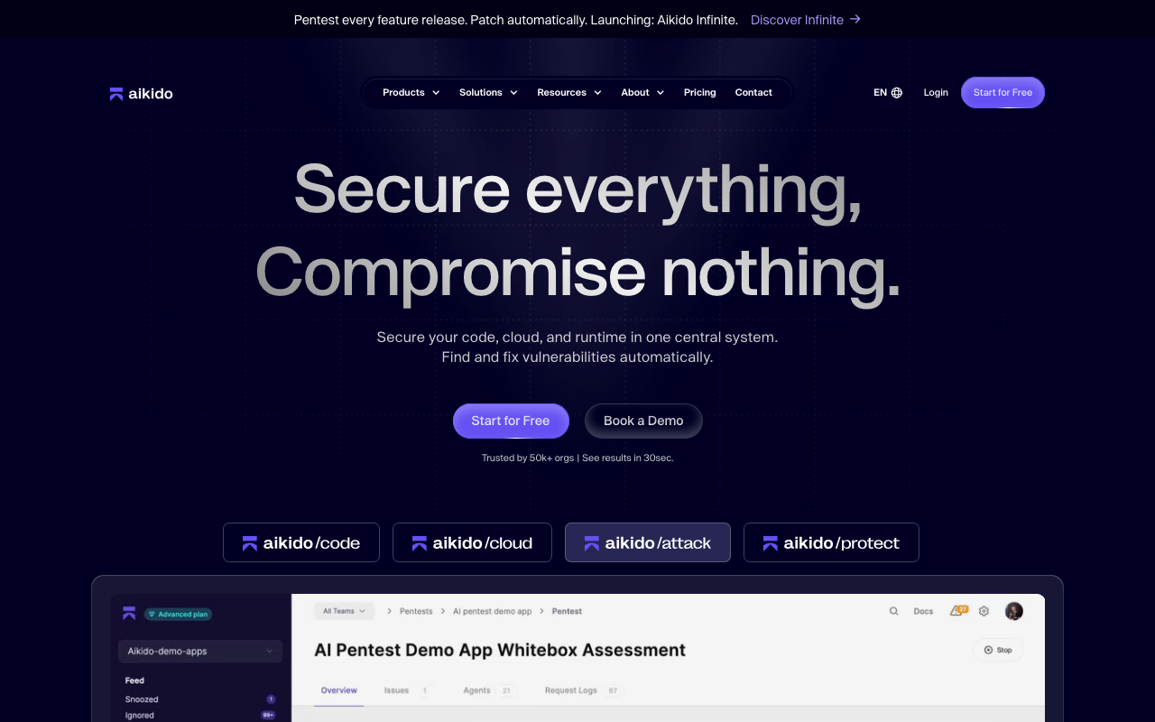 Aikido Security security scanning tool screenshot