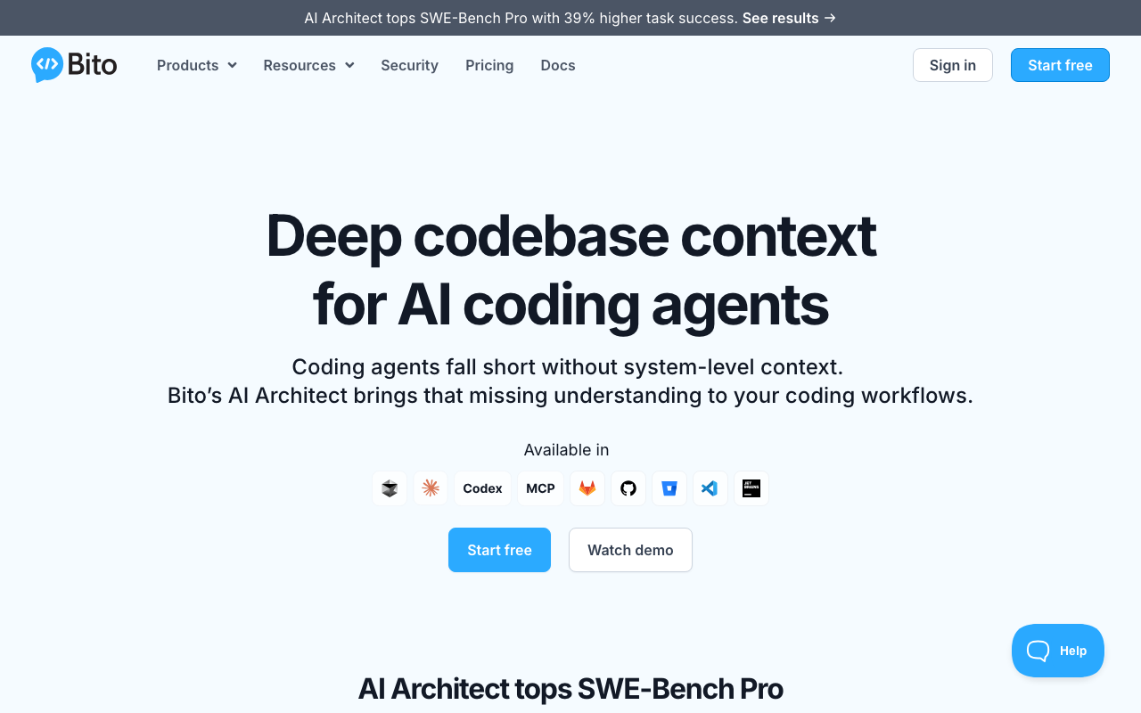 Bito AI AI code review tool homepage screenshot
