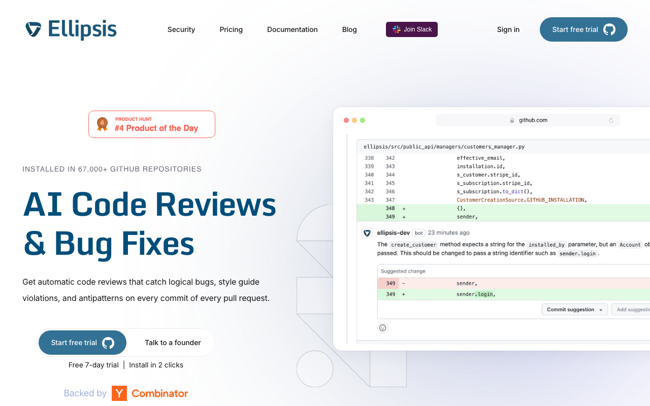 Ellipsis AI code review tool screenshot